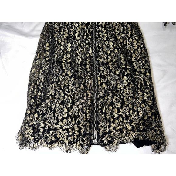 Diane Von Furstenberg Dress Size 2 Gold Metallic Lace Lined Long Sleeve Cocktail - Picture 12 of 15